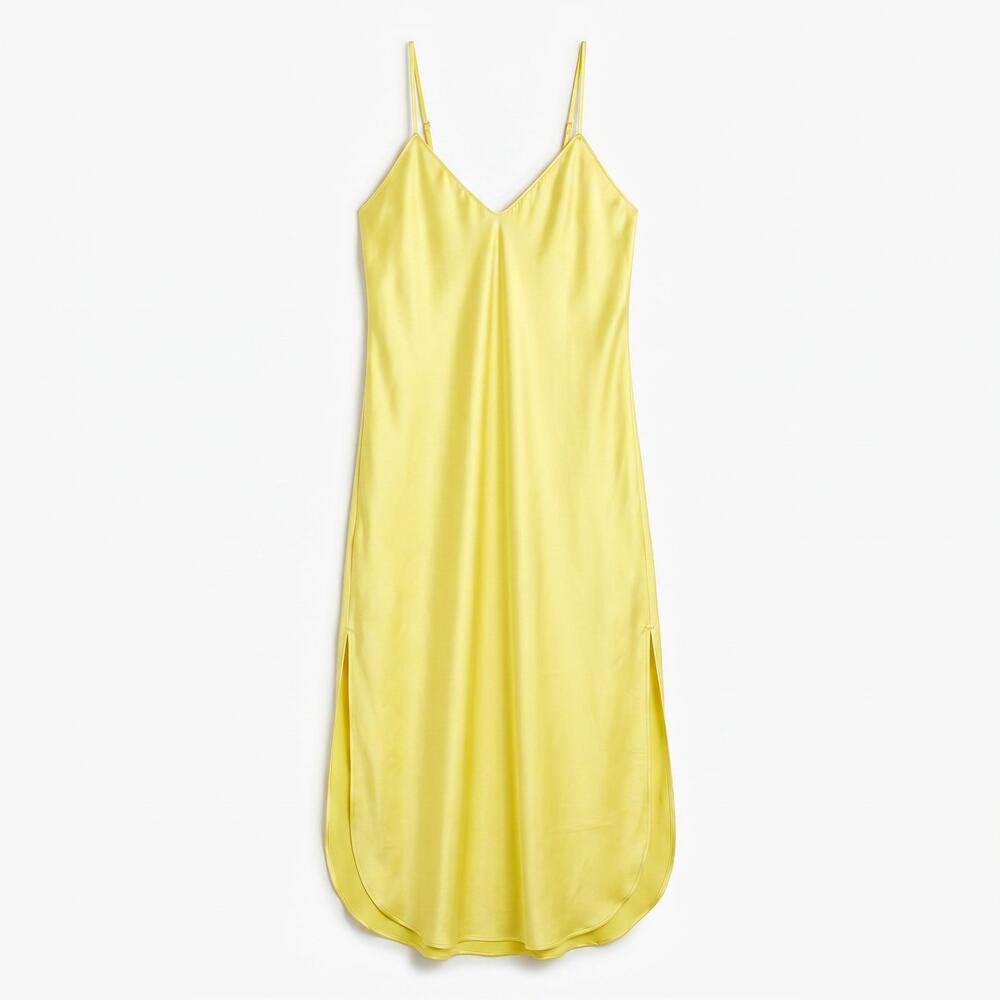 NWT Banana Republic 100% Silk Lemon Yellow Satin Slip Maxi Dress